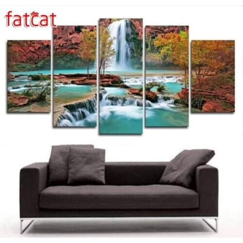 FATCAT Landscape Waterfall 5 Piece Diy Diamond Painting Full Square Round Diamond Embroidery Rhinestone Sale Home Decor AE984