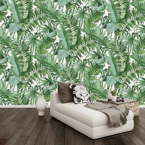 Papel De Parede 3D Rain Forest Green Leaf Photo Wallpaper Restaurant Cafe Bedroom Home Decor Wall Painting Waterproof Murals 3 D