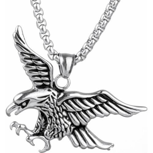 Stainless Steel Flying Eagle Pendant Necklace Hip Hop Punk Statement Necklace Antique Silver Color Bird Animal Jewelry