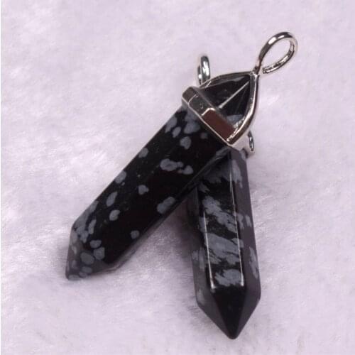 Hexagonal Column Natural Crystal Stone Charms Pendent snowflake obsidian 7 Chakra Reiki Pendulum For Women DIY Jewelry