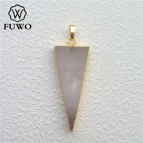 FUWO Wholesale Natural Crystal Quartz Triangle Pendants Aura Crystal Point Positive Energy Healing Rock Crystal Jewelry PD006