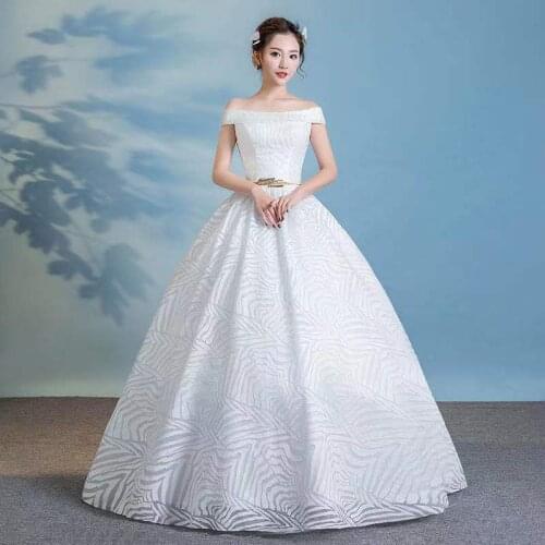 Simple Boat Neck Wedding Dress Empire Off The Shoulder Fashion Floor-Length Lace Up New Plus Size Wedding Gowns For Women G252