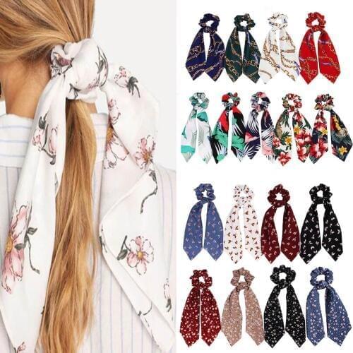 Vintage Women Headwear Turban DIY Bow Streamers Hair Scrunchies Ribbon Hair Ties Horsetail Ties Head Wrap Hair Accessories