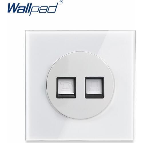 L6 White Glass Telephone RJ11 Data CAT6 Jack Wall Socket Tempered Glass Wiring Accessories Outlet