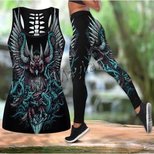 Fashion Animal Heaven Shall Burn Owl Women Hollow Tanktop And Legging For 3D Print Hipster Leisure Female Sexy Vest Clothes S-75