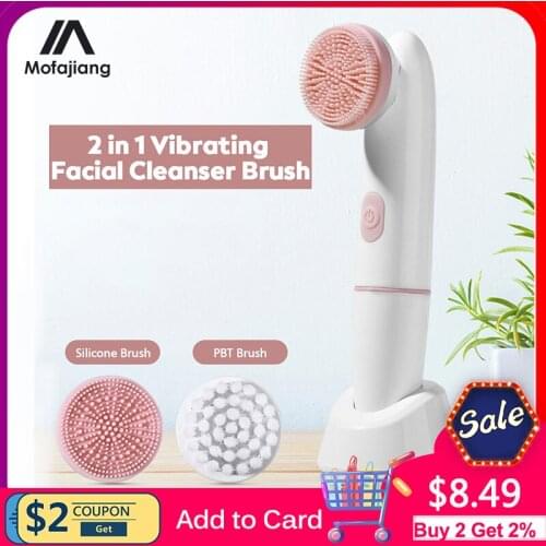 Electric Face Cleansing Brush For Facial Skin Care Wash Sonic Vibration Massage Tool 2 in 1 Acne Pore Blackhead Silicone Cleaner