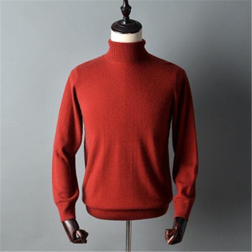 Smart casual 100%cashmere turtleneck knit men fashion H-straight pullover sweater solid color S-2XL