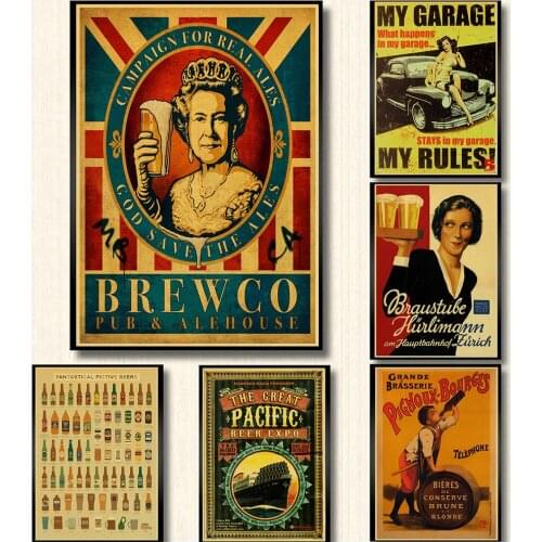 Funny Beer Wine collection bars kitchen drawings posters Kraft Paper retro Poster wall stickers decoration