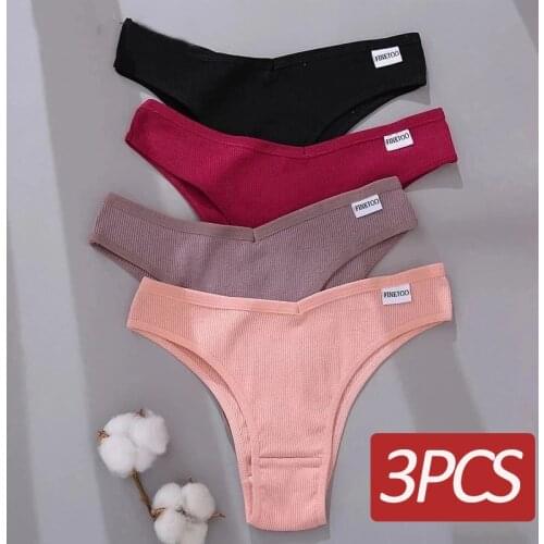 2021 Cotton Brazilian Panties Women Sexy V Waist G-String Underwear Female T-back Underpants M-XL Lady Bikini Panty 3Pcs/set