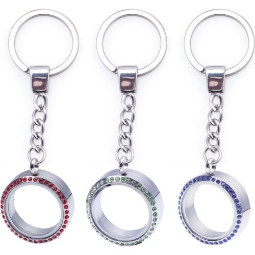 1pc Good Quality Thick 30mm Round Stainless Steel Glass Locket Twist Screw Open Key Chain