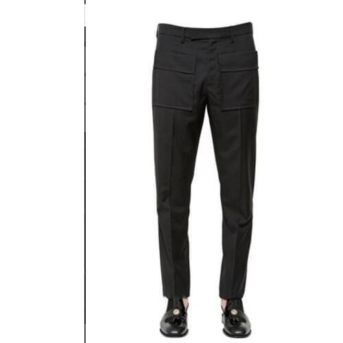 28-46 Original Mens Clothing Front Pockets Slim Nine Points Casual Trousers Hairstylist Fashion West Pants Plus Size Costumes