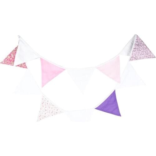 3.2m 12 Flags White Pink Series Flower Banner Pennant Garland Children Birthday Bunting Wedding Party Decor Garden Photograph