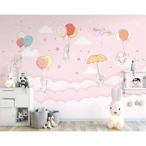 Beibehang Custom cartoon 3d wallpaper cloud lovely rabbit balloon children room decoration painting background wall wallpaper 3d