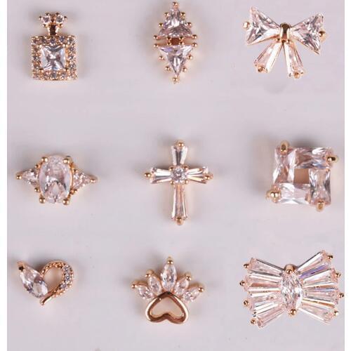 10pc Gold 3d Strass Rhinestones Jewelry Metal Alloy Nail Art Gems Fashion Glitter Zircon Nail Charms ER002