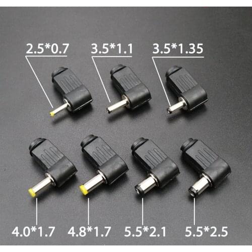 5PCS 5.5x2.5 5.5x2.1 4.8x1.7 4.0x1.7 3.5x1.35 3.5x1.1 2.5x0.7mm Male DC Power Plug Connector Angle 90 L Shaped Plugs