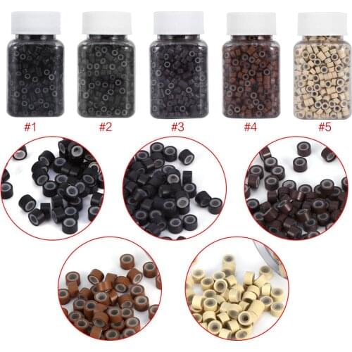 1000Pcs/Jar 5.0*3.0*3.0mm Micro Silicone Lined Rings/Links/Beads MICRO Ring Link Crimp Beads Hair Extensions Tools