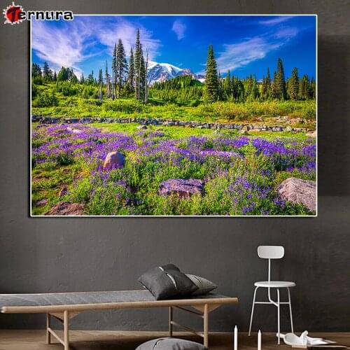 Atural scenery rhinestones icon diamond painting Wildflowers trees mountains embroidery full square round diamond mosaic Decor