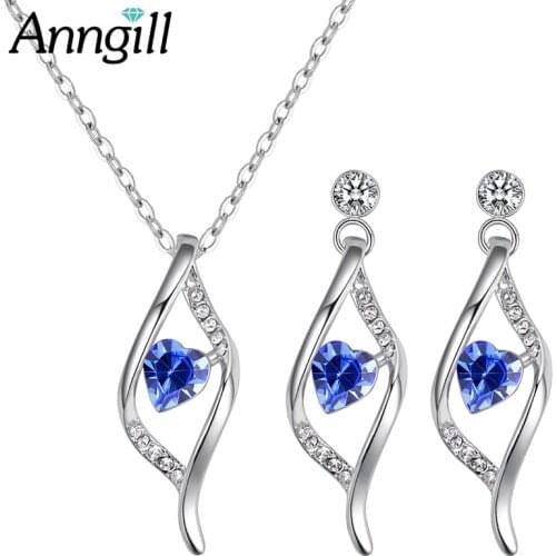 ANNGILL Fashion Crystal From Swarovski Jewelry Sets For Women Love Necklace Pendant Earrings Statement Bridal Wedding Party Gift