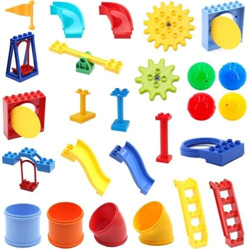 Big Building Blocks Amusement Park Accessory Playground Slide Ladder Swing Seesaw Compatible With Duplos Brick Toys For Children