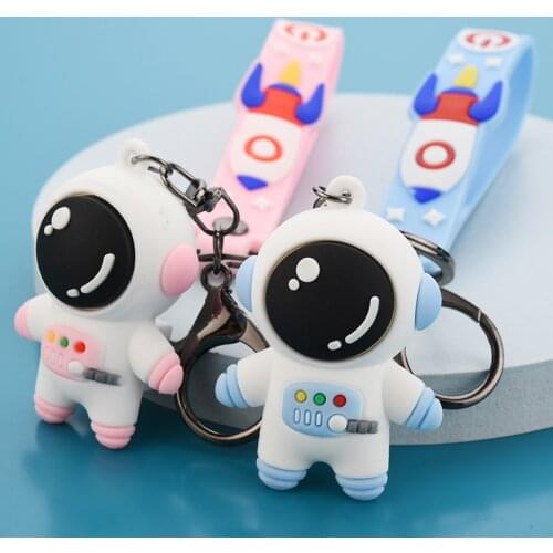 Creative Cute Astronaut Keychain Charms Lanyard Spaceman Universe PVC Key Chain Bag Charms Pendant Car Key Ring Couple Gift