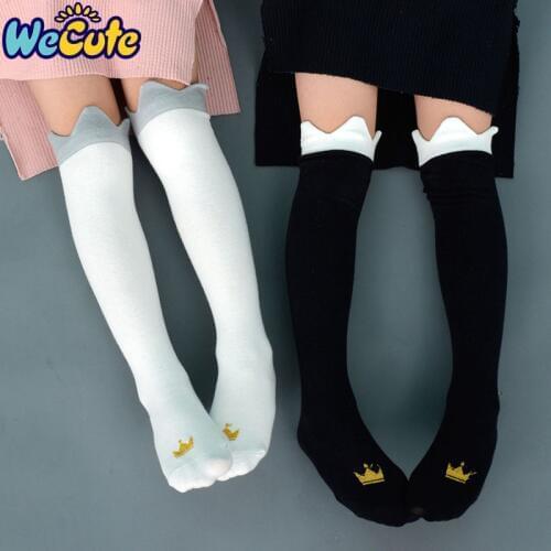 Wecute Baby Children Crown Print Knee High Socks Kids Cute Princess Fashion Cotton Long Socks Baby Girls Sprint Autumn Socks