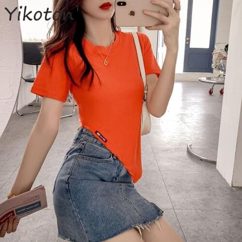 2021 Summer Clothes For Women Short Sleeve Tshirt Female Tops Basic Casual Lady Shirt Fashion Sexy Clothes T-Shirt O-Neck Orange