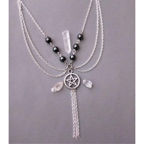Gothic five-pointed star necklace with hematite beads