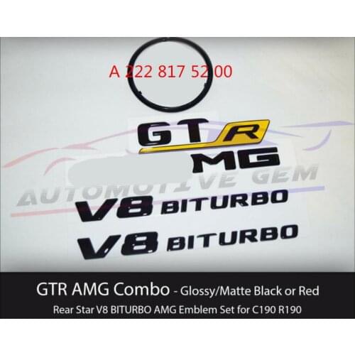 GTR for AMG V8 Star BITURBO Emblem Yellow Black Badge Combo Set for Mercedes C190 R190 A 222 817 52 00