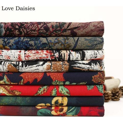 Cotton/Linen Ethnic DARK BLUE GREEN RED big Maple leaves Pansy Blossoming Cypress Maner Fabrics for Decor Tablecloth Apparel