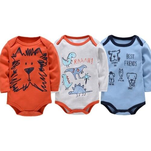 Kavkas Baby Boy Bodysuits Summer 100%Cotton Long Sleeve Cartoon Lion Graffiti Printing 3 Piece Set Kid Clothes реборн девочка