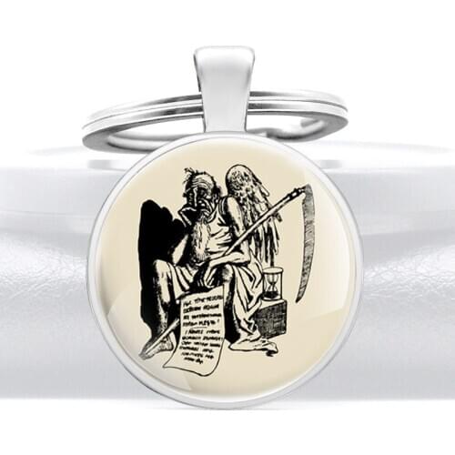 Classic Father Time Devil Angel Glass Dome Pendant Key Chain Men Women Key Rings Christian Jewelry Gifts Keychains