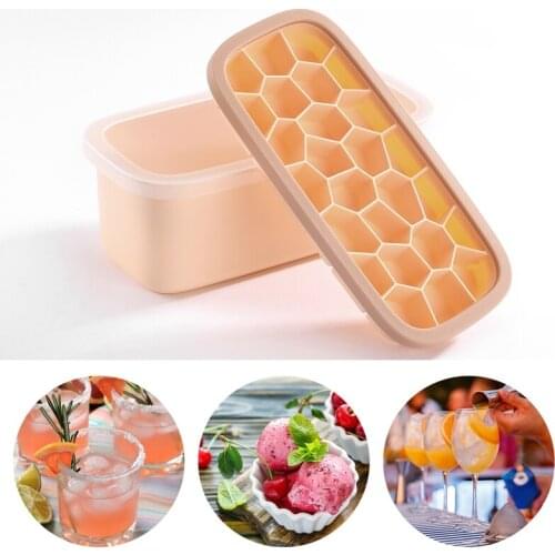 1 Set Ice Box With Lid Double Layer Silicone Ice Cube Form Plastic Ice Cube Box Ice Cube Tray With Ice Cube Scoop And Lid