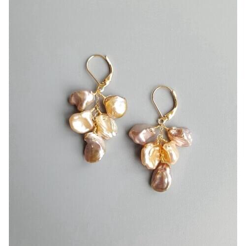 LiiJi Purple Pink Baroque Keshi Freshwater Pearl Beads Earrings 925 Sterling Silver Gold Color Hook Handmade Drop Earrings