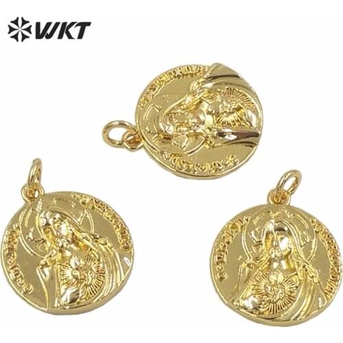 MP192 Amazing Religious People Image Gold Medals Pendant Round Gold Metal Charms Pendant For Necklace