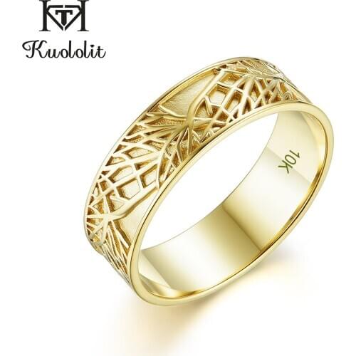 Kuololit Man ring 10K Solid yellow Gold Rings for Man Women Forest couple rings Vintage Wedding Engagement Ring Fine jewelry