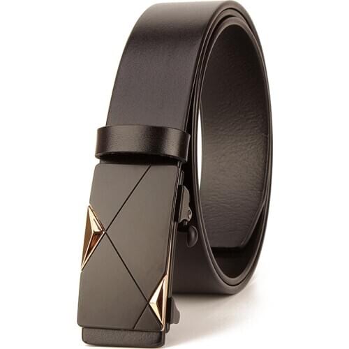 Mens genuine leather belt automatic buckle belt cowskin first layer leather mens toothless and perforated business belt