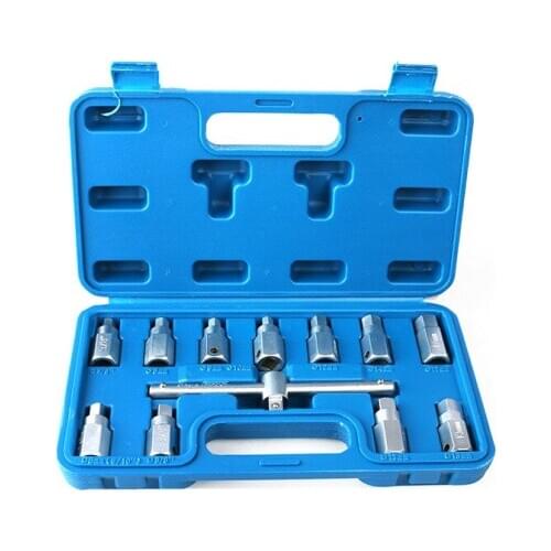 12pcs Quadrilateral And Hex Oil Drainer Set For Removal Replacement Oil Drain Plug Car Repair Tool Kit Automotive Tools