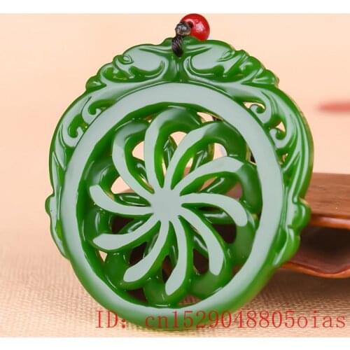 Natural Green Jade Dragon Pendant Beads Necklace Charm Jadeite Jewelry Double-sided Hollow Carved Amulet Gifts for Her Men