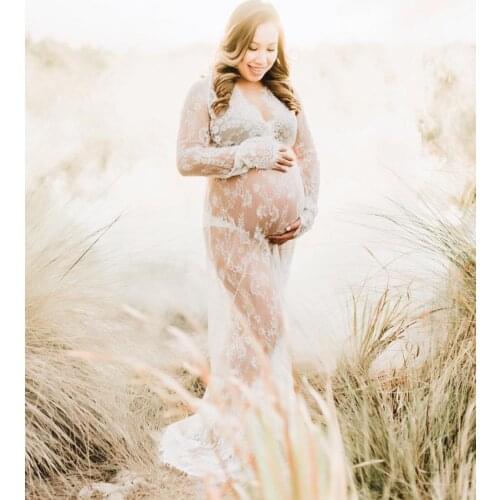 New V-neck Gown Lace Maternity Maxi Dresses Fancy Shooting Photo Pregnant Women Dresses Photography Props Maternity Clothing