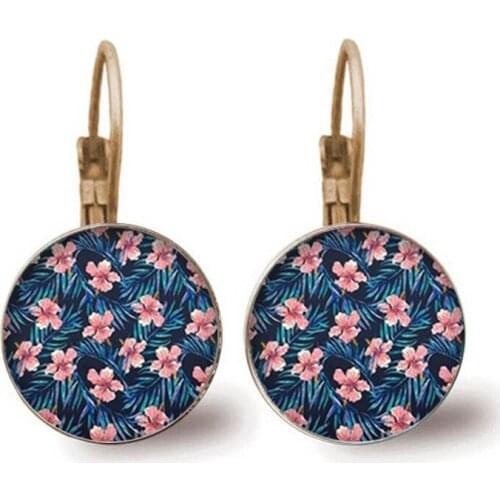 New Beautiful Colorful Flower Pattern Earrings Round Glass Pendant Earrings Female Fashion Jewelry Gifts