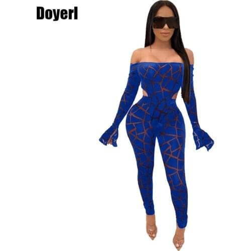 Autumn Sexy 2 Piece Set Women Club Outfits Festival Off Shoulder Bodysuit Top and Pant Bodycon Long Sleeve Two Piece Women Set