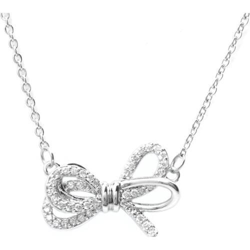 Fashion Stainless Steel Chain Necklace Bow Gold & Silver Color Cubic Zirconia Neckalces Women Jewelry Gift 47.5cm Long, 1 PC