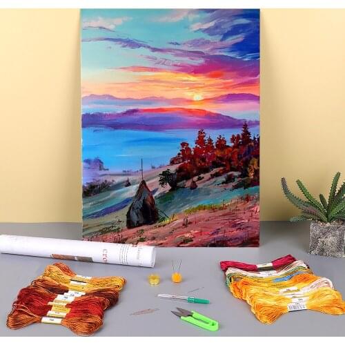 Landscape Autumn Morning Printed 11CT Cross Stitch DIY Embroidery Patterns DMC Threads Handicraft Sewing Craft Knitting Floss