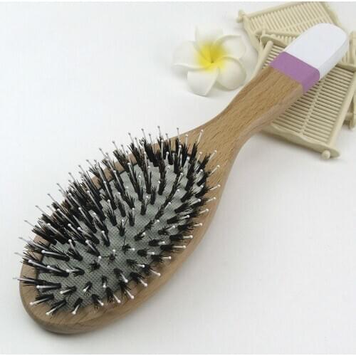 Professional Boar Bristle Hairbrush Massage Comb Anti-static Hair Paddle Brush Beech Wooden Handle Hair Brush Styling Tool