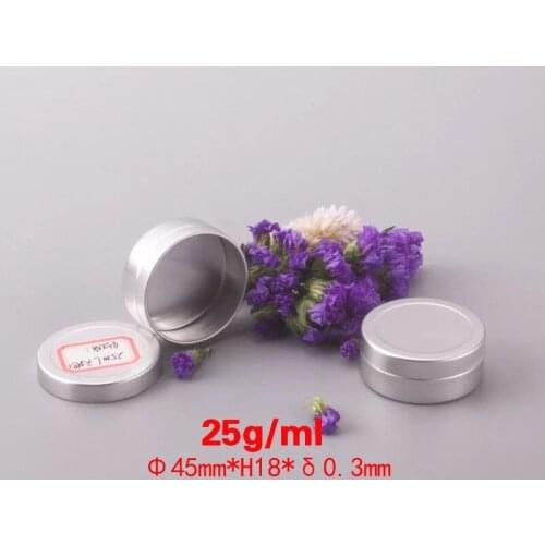 25ml 45x18mm Empty Screw Top Round Tin Cans Aluminium Cosmetic Container Pots Jar Silver Makeup Case DIY Cream Cosmetic Box Jars