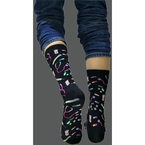 Q Womens Socks Sweat-Absorbing European Style Breathable Cotton Mid Tube Socks Black Cartoon Cute Funny Happy kawaii Socks Men