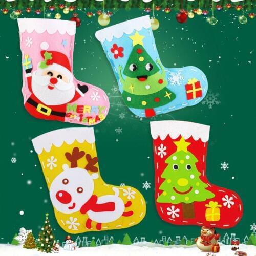 Handicrafts Christmas Socks Hat Kindergarten Childrens Toys Crafts Decorate Kids Supplies Gift Bag Girl Boy Educational Toys