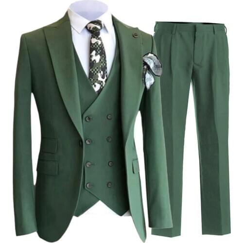 Modern Fit Mens Suit Notch Lapel Flat Regular Jacket Double breasted Vest Groomsmen Tuxedos For Wedding (Blazer+Vest+Pants)
