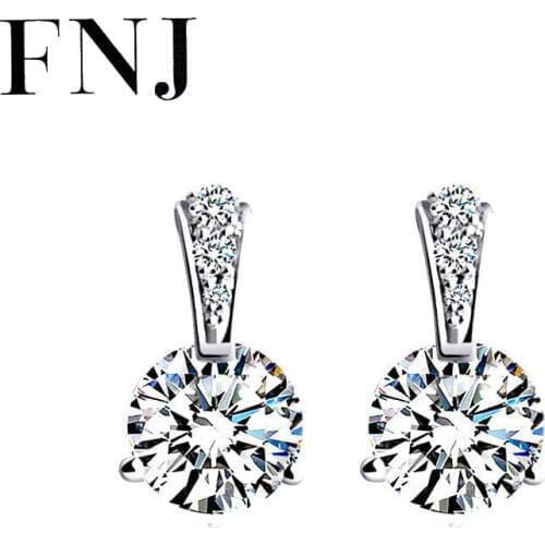 FNJ Stud Earrings 925 Silver Jewelry Original Pure S925 Sterling Silver Earring for Women White Zircon
