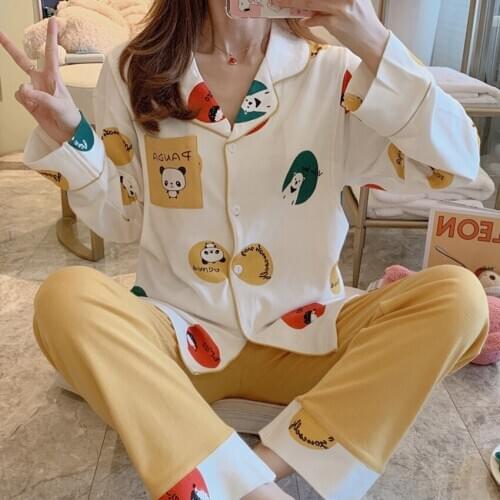 Spring and autumn confinement clothing postpartum cute cartoon home service cardigan breastfeeding clothing maternal suit